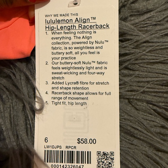 Lululemon Align Hip Length Racerback Size 6 - Raspberry Cream - Picture 3 of 3